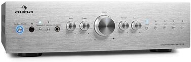 Міні-підсилювач Auna HiFi Stereo, 2 канали, керування низькими та високими частотами, з дистанційним керуванням, AUX, срібло