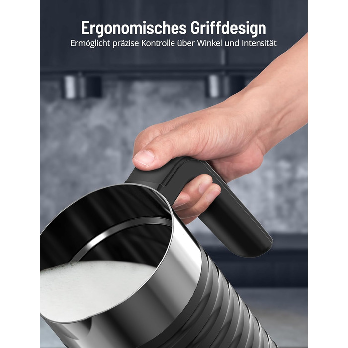Піноутворювач молока PARIS RHNE електричний з підставкою, піноутворювач молока 4-в-1 і пароварка Контроль температури гарячої-холодної піни, автоматичне відключення піноутворювача молока для кави Темно-чорний