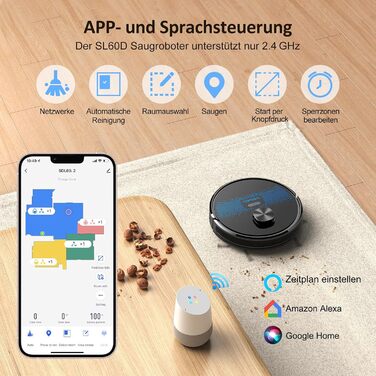 Робот-пилосос Lubluelu з функцією миття, покращена версія, потужність 5500Pa, лазерна навігація, 5 карт, 55 dB, керування через додаток, ідеально підходить для шерсті тварин, килимів та твердих підлог, блакитний