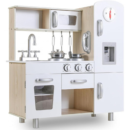 Дерев'яна дитяча кухня MAMIZO - іграшковий кухонний набір для дітей, 81x74x30 см, з підсвіткою та звуком, аксесуари, для дітей від 3 років, білий колір
