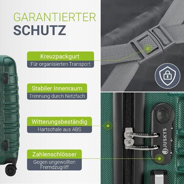 Набір валіз Juskys Hartschale 3 шт. з кодовим замком, тихі колеса 360°, телескопічна ручка, легкі - зелений колір