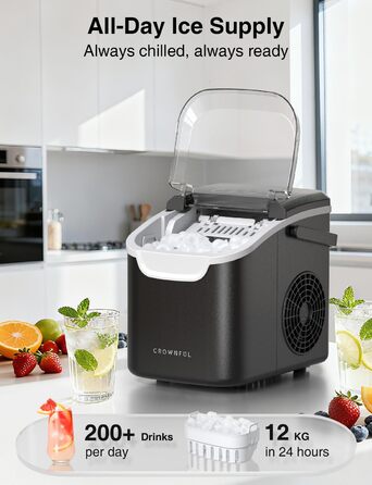 Crownful Машина для льоду портативна (Чорна) - Швидке виробництво льоду для дому та офісу