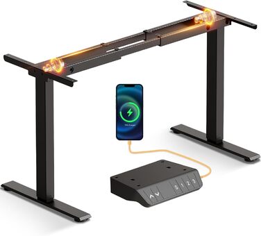 Регульований стіл OffiGo з 2 моторами: чорний, USB-C, 100-200 см, 3 пам'яті