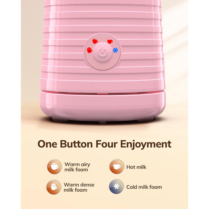 Morpilot Електричний спінювач молока 4-в-1, для лате, капучино, макіато (рожевий)