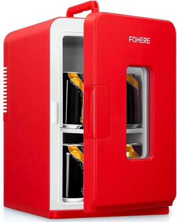 Mini холодильник FOHERE 15L з функцією охолодження та обігріву, для дому, офісу та авто, червоний