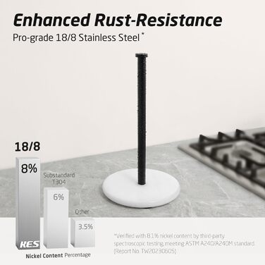 Тримач для паперових рушників KES з мармуром та нержавіючої сталі SUS304, підстільний, чорний, 20 см