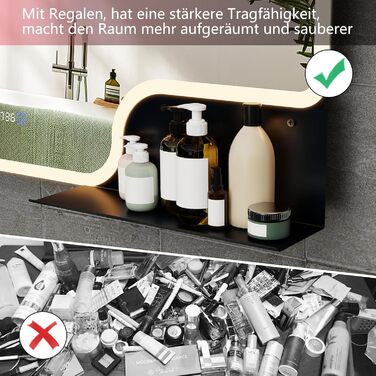 Дзеркало для ванної кімнати YOURLITE з LED-підсвічуванням 100x60 см, сенсорне керування, годинник, антизапар, 3 кольори світла, регулювання яскравості, без запотівання, функція пам'яті, білий