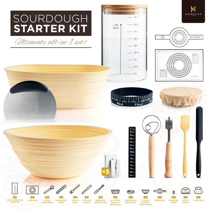 Набір для закваски HOMELUX THEORY: 14 предметів для випікання хліба та закваски (жовтий)
