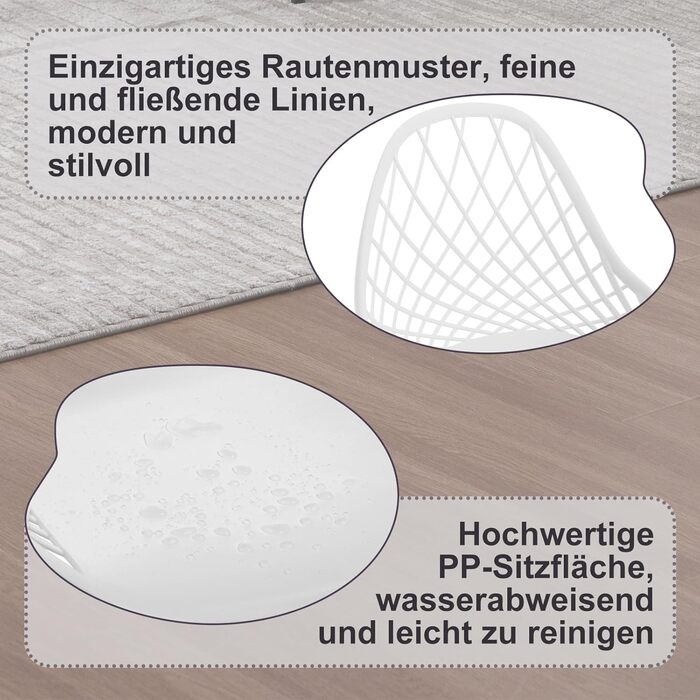Набір обідніх стільців 4 шт., кухонний стілець з перфорованою спинкою, стілець для вітальні з металевими ніжками, пластиковий стілець для кухні, вітальні, балкону, скандинавський, білий, K0018EZS-4