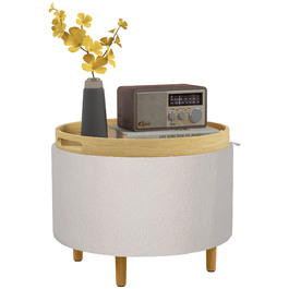 HOMCOM Ottoman Ø56 x 42 см, круглий пуф з місцем для зберігання та відкидною кришкою, дерев'яні ніжки, ідеально підходить для вітальні та спальні, білий