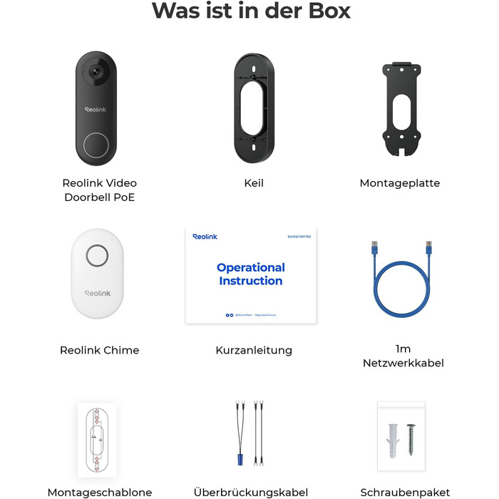 Відеодзвінок Reolink 5MP PoE з Чаймом, UHD, 180° Ultraweitwinkel, двосторонній аудіо, розпізнавання осіб, водонепроникний, з сигналізацією, сумісний з NVR