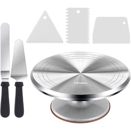 Ohuhu Поворотна платформа для тортів, 30 см, алюмінієвий сплав, з 2 шпателями та 3 скребками для декорування та випікання, подарунок для кондитерів, срібна