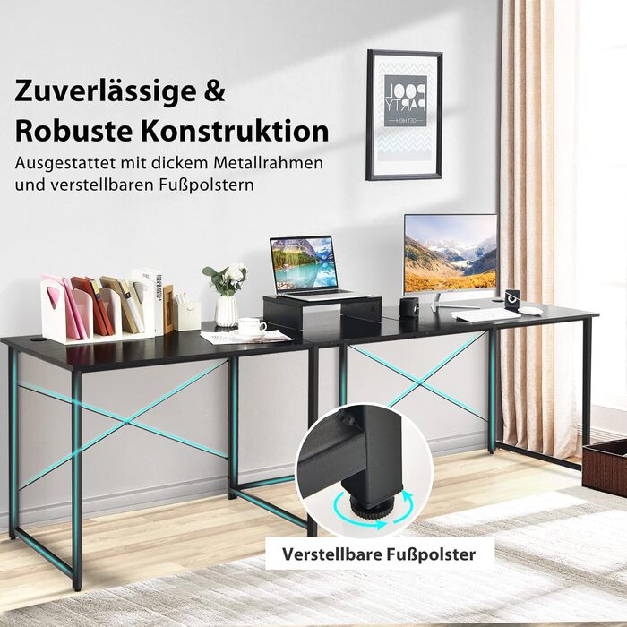 COSTWAY L-подібний кутовий стіл, геймінговий та офісний, 150 x 150 x 74 см (Чорний)