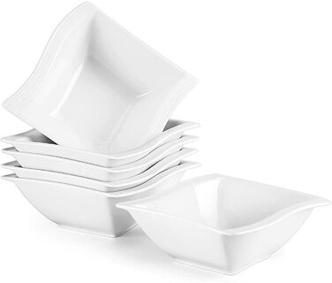 MALACASA Серія Flora – 60-елементний посуд для 12 осіб – кремово-білий порцеляновий сервіз з квадратним дизайном (тарілки, чашки, підставки) – придатний для миття в посудомийній машині та мікрохвильовій печі, білий