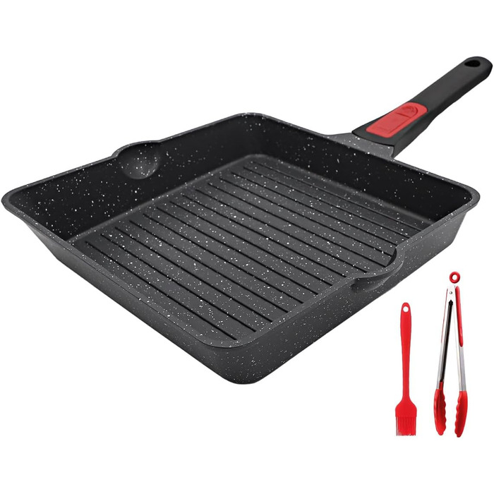 Сковорода-гриль AIKENBBKK 24x24 см з знімним ручками, антипригарне покриття, для стейків, сумісна з духовкою, миюча в посудомийній машині (білий)