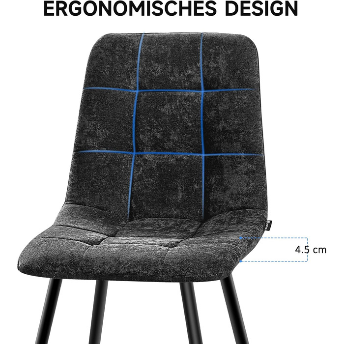 Набір обідніх стільців для кухні, вітальні та спальні: м'які стільці з лінолеєвої тканини та металевими ніжками, колір хакі (4 шт., чорний квадрат)