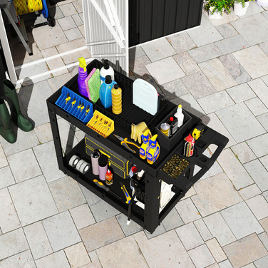 Набір інструментів на коліщатках з двома ящиками, ручка, колеса, пластик, чорний