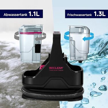 WECLEAN C3: Пилосос для миття підлоги 600W, 18kPa, для килимів, диванів, вікон, дзеркал, автомобілів (чорний/рожевий)