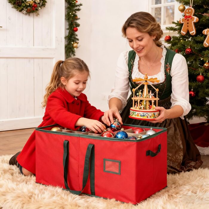 Коробка для зберігання прикрас на ялинку SALCAR з відділеннями, 128 шт., червона