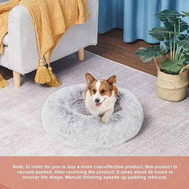 Ортопедичне ліжко для собак hmtope кругла подушка для собак Диван для собак ліжко для кішок зручна корзина для пончиків миється, діаметр 70 см, світло-сірий М (70 70 20 см)