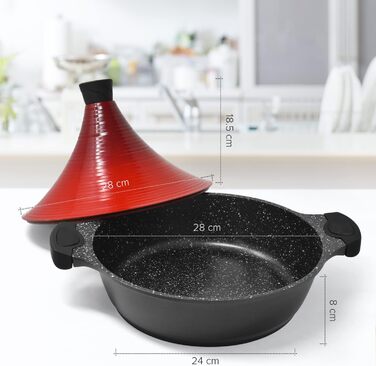 Тажин Joeji's Kitchen з кришкою, антипригарний, литий алюміній, 28 см, для індукції – марокканський горщик для приготування страв