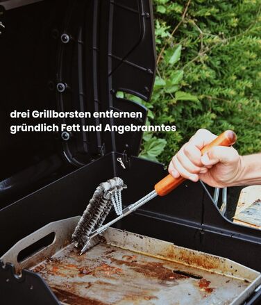 Набір для гриля: щипці, лопатка, виделка, щітка для чищення. Підходить для газових грилів. Подарунковий набір з нержавіючої сталі та акації (4 шт.)