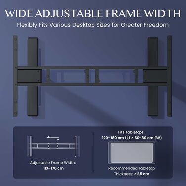 Стол робочий регульований по висоті FLEXISPOT E6, електричний, чорний, 160 кг, USB, пам'ять, LED-дисплей