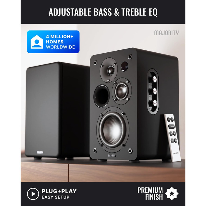 Активні Bluetooth-колонки Majority D100X 100W, вуглецеві драйвери, HDMI ARC, RCA, Optical, Phono, AUX, чорні