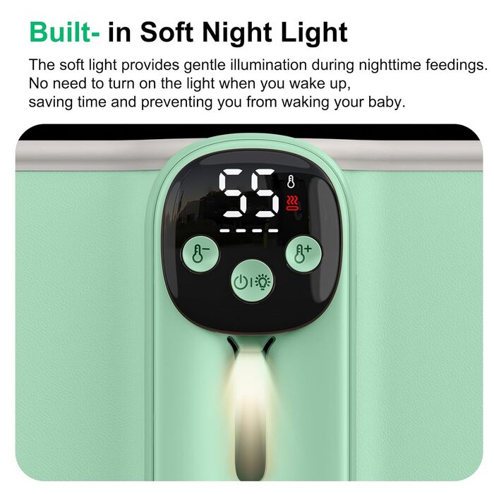 Підігрівач молока бездротовий з LED дисплеєм температури, 8000mAh, для дитячих пляшок, в подорожах, 6 режимів, швидкий нагрів, USB-C зарядка, термоізоляційний чохол для материнського молока, блакитний (зелений)