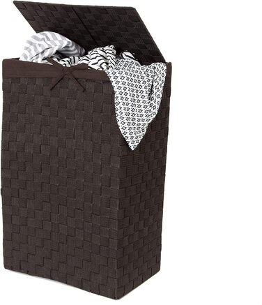 Корзина для білизни RAN6892 Stan з кришкою, ручками, плетіння з металевим каркасом, знімний вкладиш з льону, 30 x 30 x 50 см, колір шоколадний