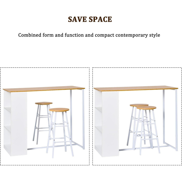 Набір барного столу та табуреток Soges: стіл, 2 барні табурети, полиця для зберігання (91x49.5x91 см)