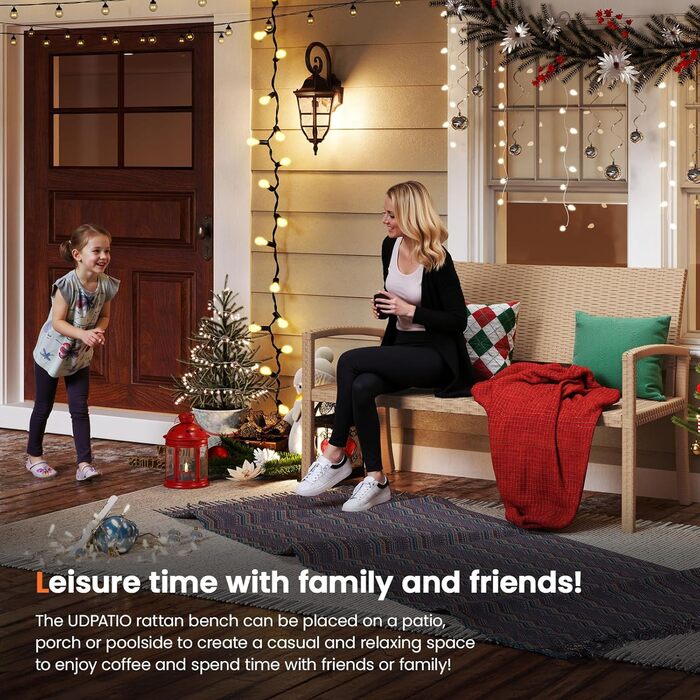 Садова лавка з поліротангу UDPATIO для тераси, балкону та саду, бежева (123x63x86 см, витримує до 320 кг)