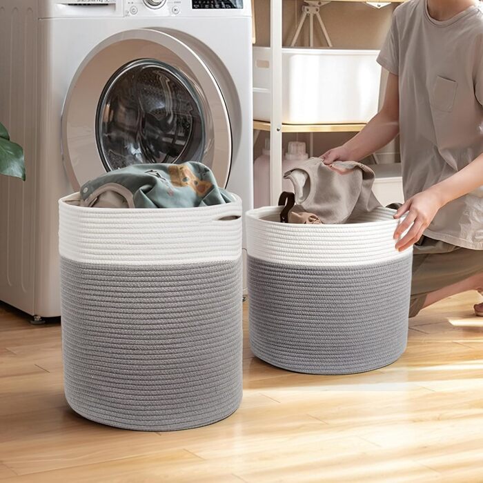 Кошик для білизни 32л з бавовни з ручками (D34*H40см), плетений кошик для зберігання, коричневий (сірий)