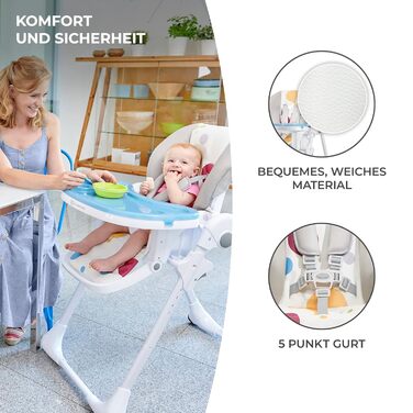 Дитячий стільчик Kinderkraft Yummy – багатофункціональний, для малюків від народження, PU-матеріал, легко миється