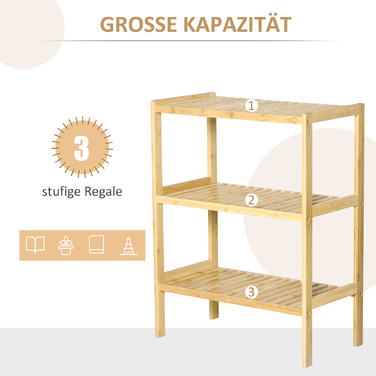 HOMCOM Рега́л з бамбуку, 3 полиці, 62 см x 33 см x 80 см, натуральний колір