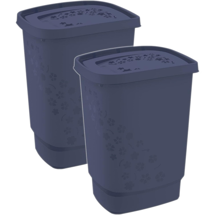 Набір з 2 контейнерів для білизни 55 л з кришкою, пластик (PP) без бісфенолу А, 2 x 55 л (44,7 x 34,7 x 66,0 см) (синій)