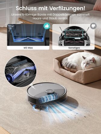 Робот-пилосос LEFANT M3 MAX: 6000Pa, вологе прибирання, лазерна навігація, антизаплутування, керування через додаток та Alexa, для тварин та килимів