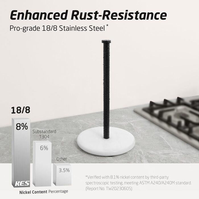 Тримач для паперових рушників KES з мармуром та нержавіючої сталі SUS304, підстільний, чорний, 20 см