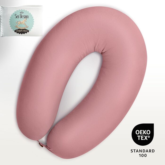 Подушка для годування та вагітності sei Design XXL 190x35 см, ергономічна подушка для сну на боці з чохлом з 100% органічної бавовни (муслін), пастельно-рожева