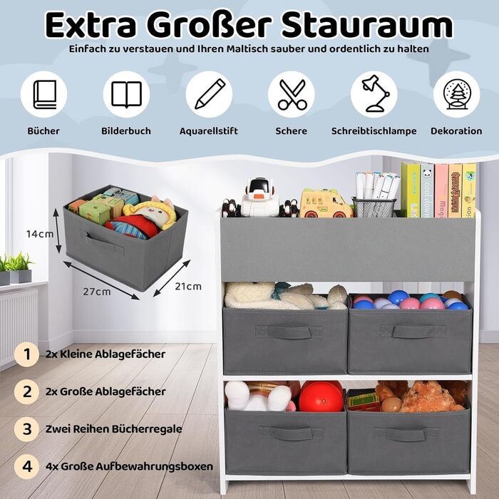 Дитячий стіл Mamizо з 2 стільцями, стіл для малювання та рукоділля, комплект меблів у дитячу кімнату, ігровий стіл з місцем для зберігання для дітей від 3 років (сірий, білий)