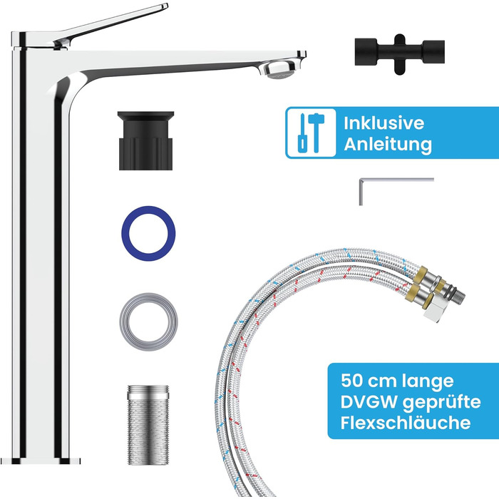 Чорний матовий змішувач для умивальника Aldeya: стильний дизайн, монтажний комплект, висока модель