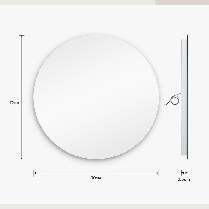 Дзеркало для ванної кімнати з LED підсвічуванням Dripex, сенсорне керування, регулювання яскравості, 3 кольори світла, антизапарник, 80x80 см (кругле)