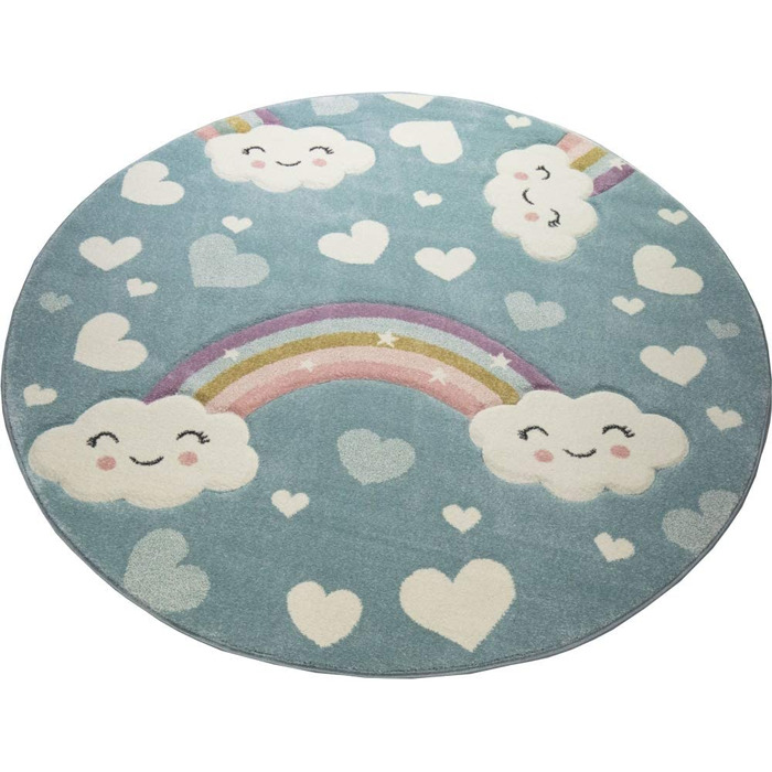 Килим-мрія Дитячий килим килим для дитячої кімнати Веселка з хмарами і сердечками синього кольору розмір 80x150 см (140x200 см)