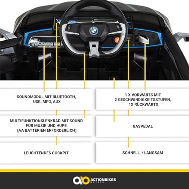 Дитячий електромобіль BMW i4, ліцензія, з пультом 2,4 ГГц, електроавто для дітей від 3 років, іграшкове авто, білий/чорний, Actionbikes Motors