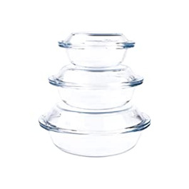 Набір HUSANMP набір з 6 круглих форм для випічки із загартованого скла, скляна форма для випічки об'ємом 0,5 л 1 л 1,8 л з кришкою для духовки, морозильної камери