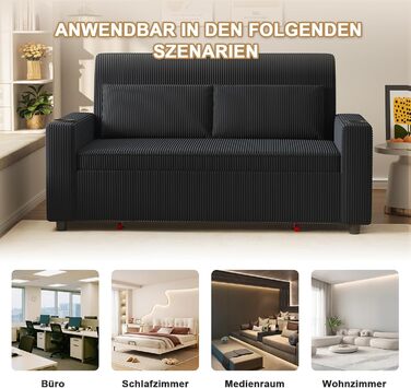 Диван-ліжко JUMMICO 2-місний розкладний з подушками, оббивка корд, чорно-синій, 75x160x93 см. Диван для вітальні та спальні з підсклянником