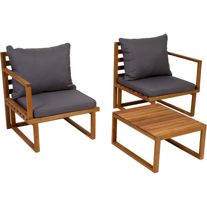 Садовий набір меблів Greemotion Dijon з акації FSC 100% - стіл та 2 стільці з подушками для балкона/саду