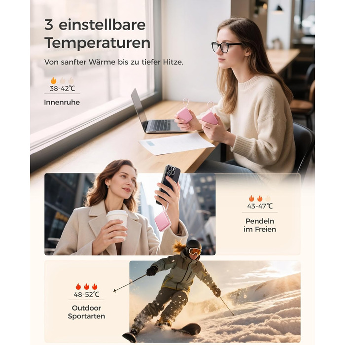 Електричні грілки для рук OCOOPA (2 шт.) з 3 рівнями нагріву, до 7 годин роботи, USB, для жінок, рожеві
