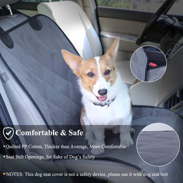 Переднє сидіння автомобіля VIVAGLORY для собак, стьобане, м'яке і міцне чохол для сидіння для собак, без відкидної кришки з нековзною спинкою для більшості автомобілів, S (великий (ширина 63 см), сірий)