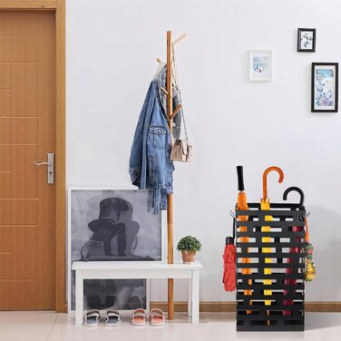 Підставка для парасольки, біла, велика металева з піддоном та гачками, 58,4 см, для дому, офісу, готелю